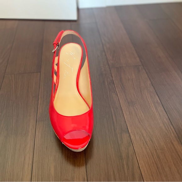 Red open toe espadrille cork wedge - Picture 9 of 9